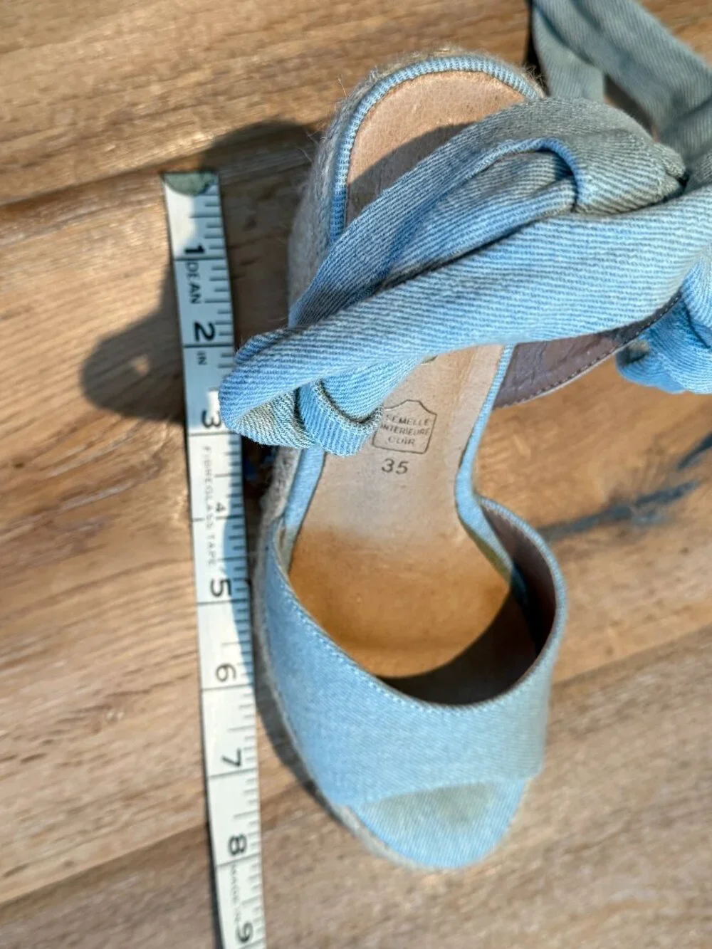 French Texto Espadrilles from the Cote d' Azure Light Blue Denim & Jute Heel 4